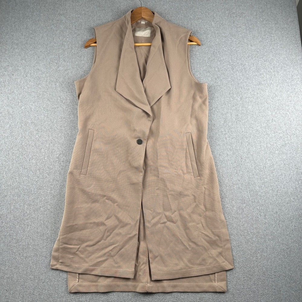 Soia & Kyo Vest Womens Medium Duster Taupe Sleeveless Longline Coat